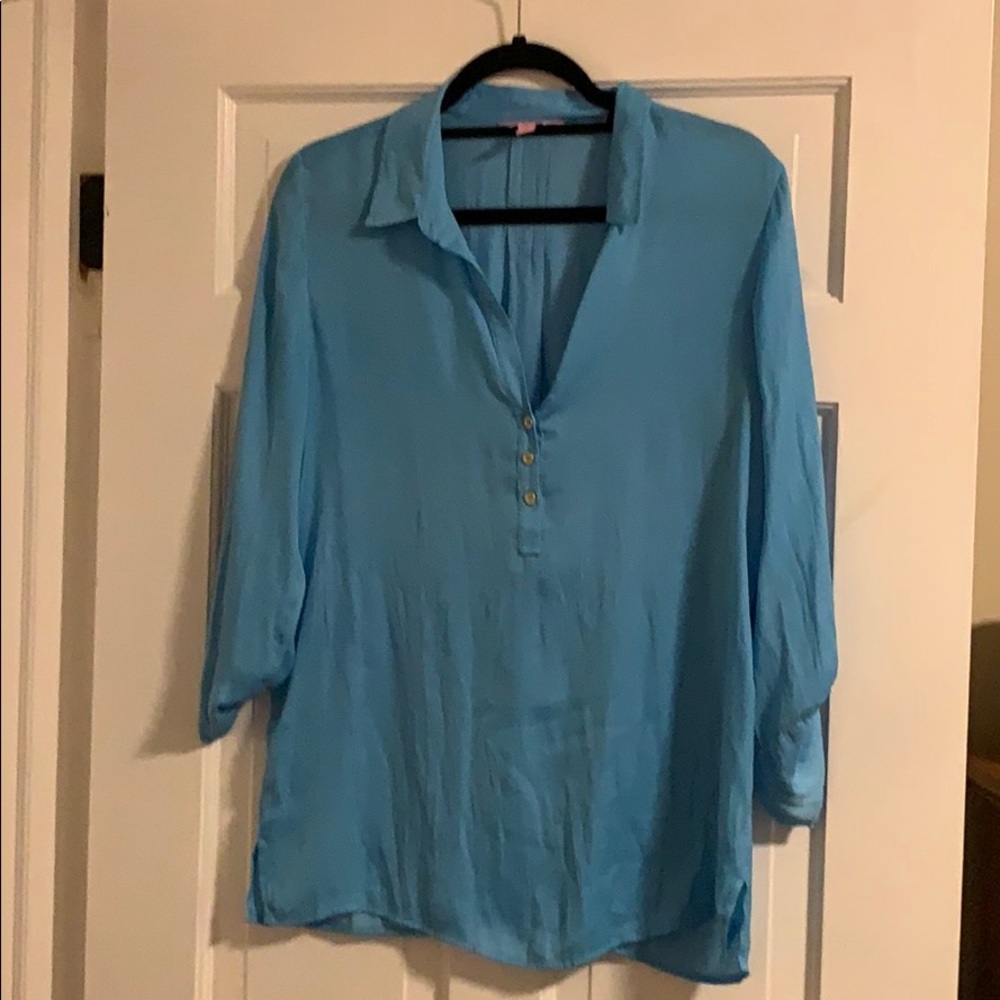 Lilly Pulitzer Turquoise Island Satin Top